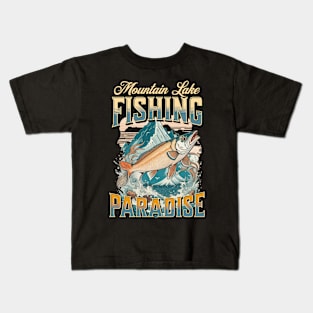 Mountain Lake Fishing Paradise vintage design Kids T-Shirt